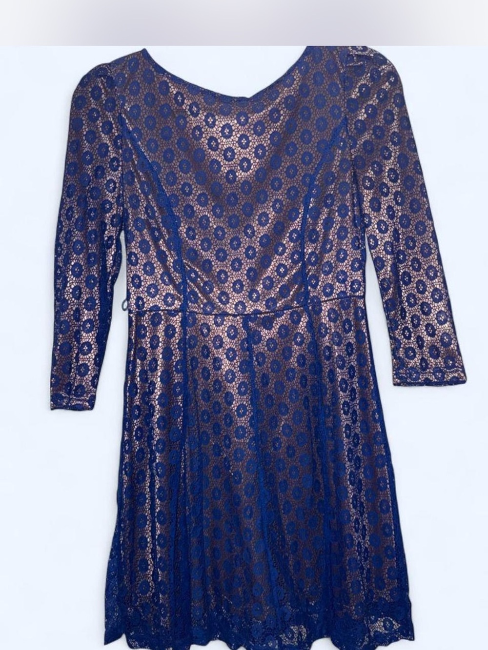 Magic Navy Blue and Gold Metallic Lace Fit & Flare Dress